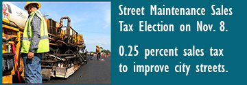 image: Georgetown residents will vote on the street maintenance sales tax in the election on Nov. 8, 2022. Revenue from the 0.25 percent City sales tax is dedicated to resurfacing and repair work on city streets.